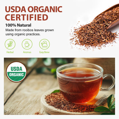 Soeos Organic Rooibos Tea, 100 Teabags, Naturally Caffeine Free, USDA and Non GMO Certify, Smooth and Robust Flavor, Excellent for Hot or Iced Brew, 9oz (250g)