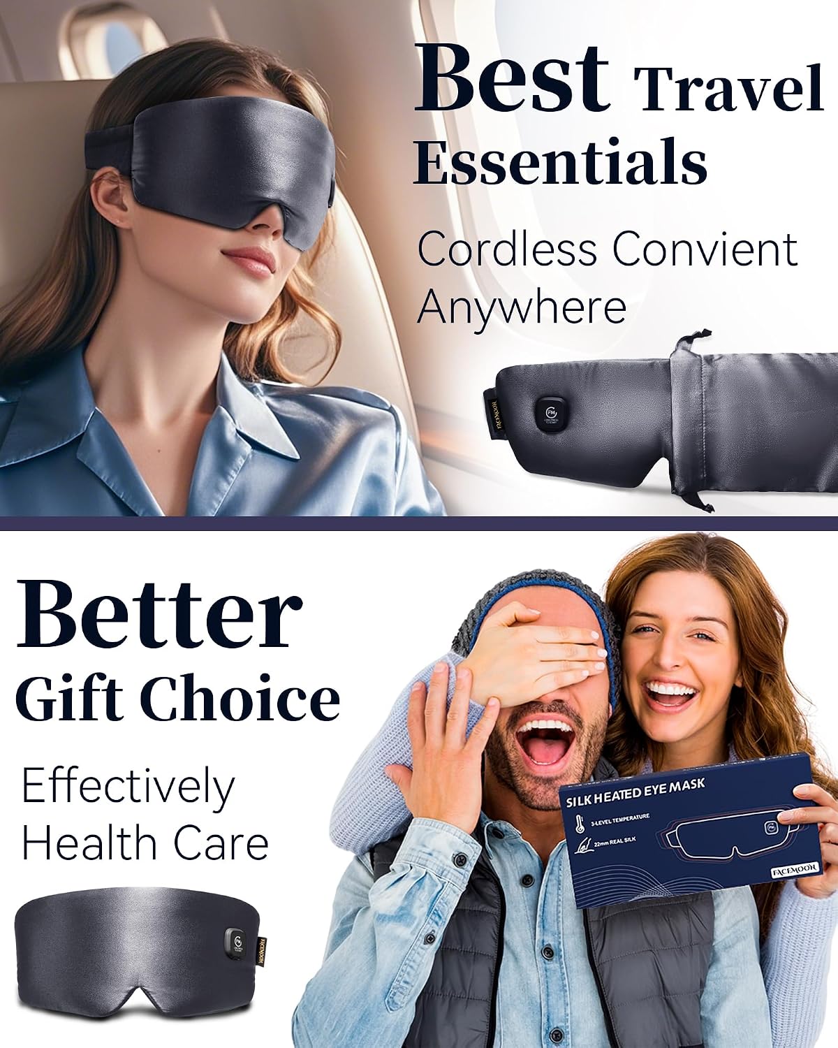 Heated Eye Mask for Dry Eyes - Silk Cordless Warm Eye Compress Moist Heat, FSA Eligible, Eye Heating Pad for Stye Treatment, Tired Eyes, Sleep, Travel, Washable, Rechargeable, Blue