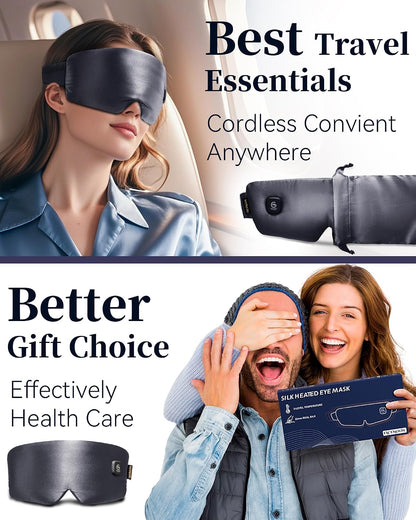 Heated Eye Mask for Dry Eyes - Silk Cordless Warm Eye Compress Moist Heat, FSA Eligible, Eye Heating Pad for Stye Treatment, Tired Eyes, Sleep, Travel, Washable, Rechargeable, Blue