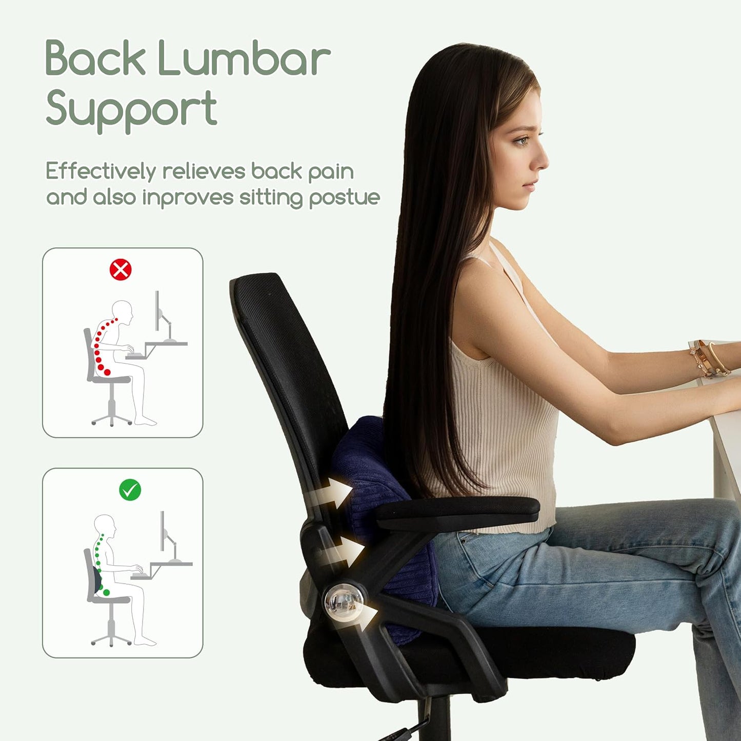 HIGOGOGO Lumbar Support Pillow for Recliner Chair/Accent Chair/Couch, Memory Foam Back Support Cushion for Elderly, Recliner Cushions for Back Rest, Pain Relief, Reading, Washable Cover, Dark Grey