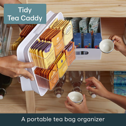 YouCopia TeaStand Tea Bag Organizer with Clear Removable Bins, Cabinet or Pantry Storage Caddy, 80-Bag