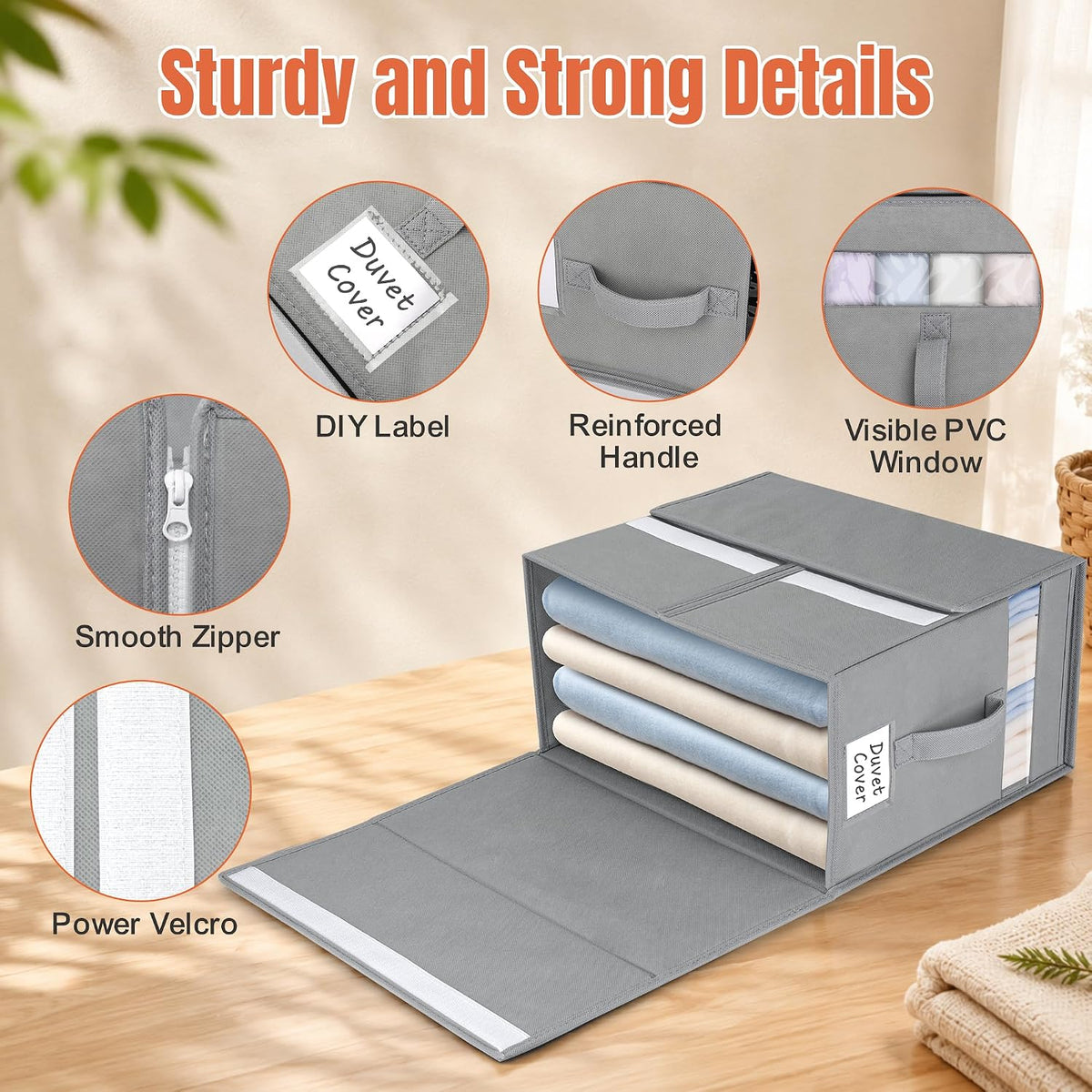 Large Bed Sheet Organizers and Storage for Linen Closet, Grey