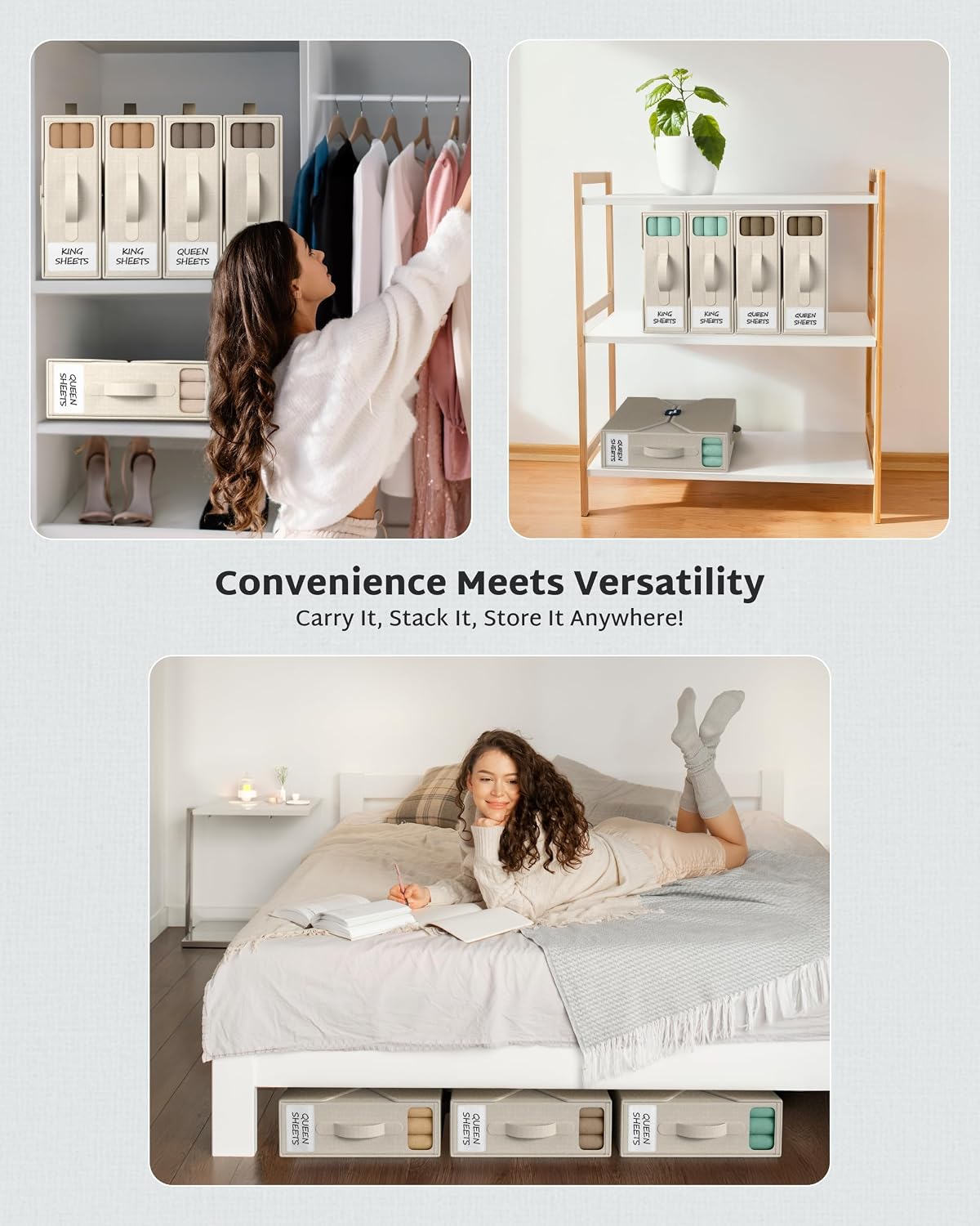 Bed Sheet Organizers - Foldable Bedsheet Organizers and Storage, Sheet Organizers for Linen Closet, Sturdy Sheet Organizer Storage with Window and Labels, Fits King/Queen Bed, Towels & Blankets