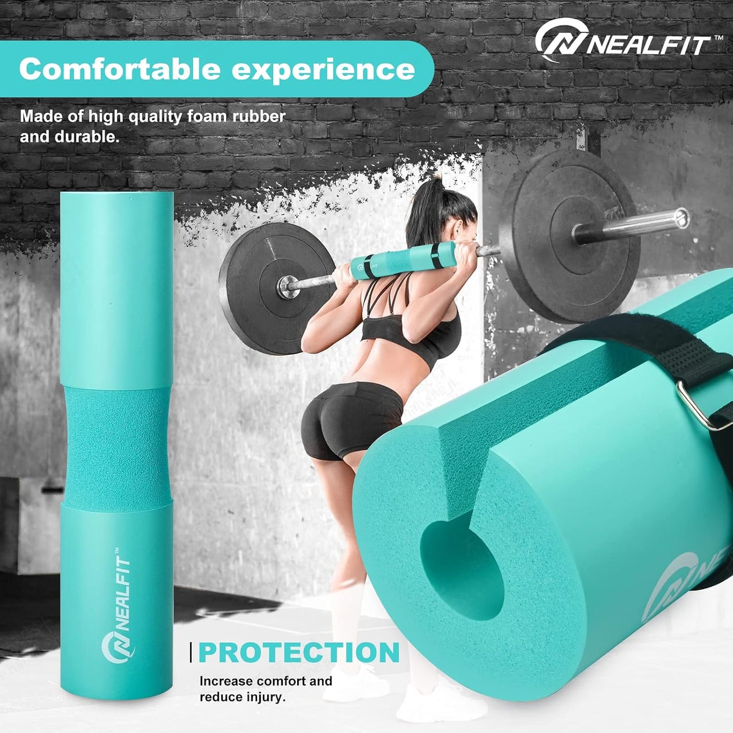 NEALFIT Barbell Pad Squat Pad for Squats—Squat Bar Pad—Great for Weightlifting,Lunges and Hip Thrusts—Foam Sponge Pad—Fit Standard and Olympic Bars Perfectly