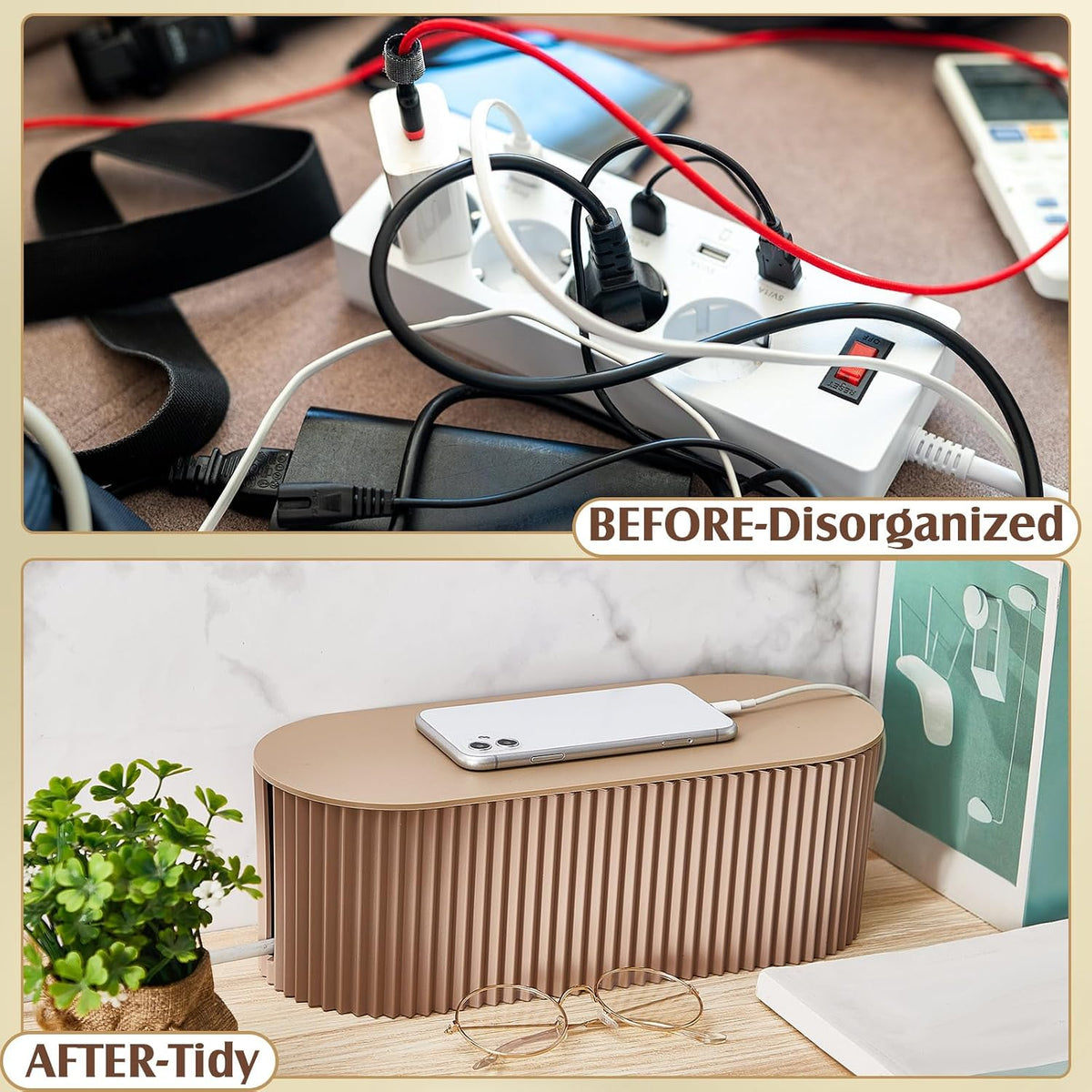 2 Pcs Cable Management Box, Fits Most Power Sockets, 11.8x5.1x4.3 in