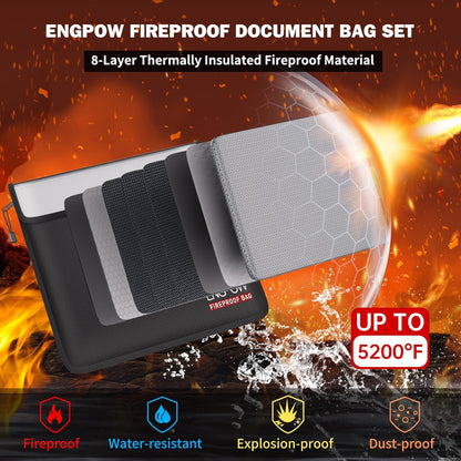 ENGPOW Fireproof Document Bag (13.5"x10.2") with Bonus Pouch (9"x5.7")