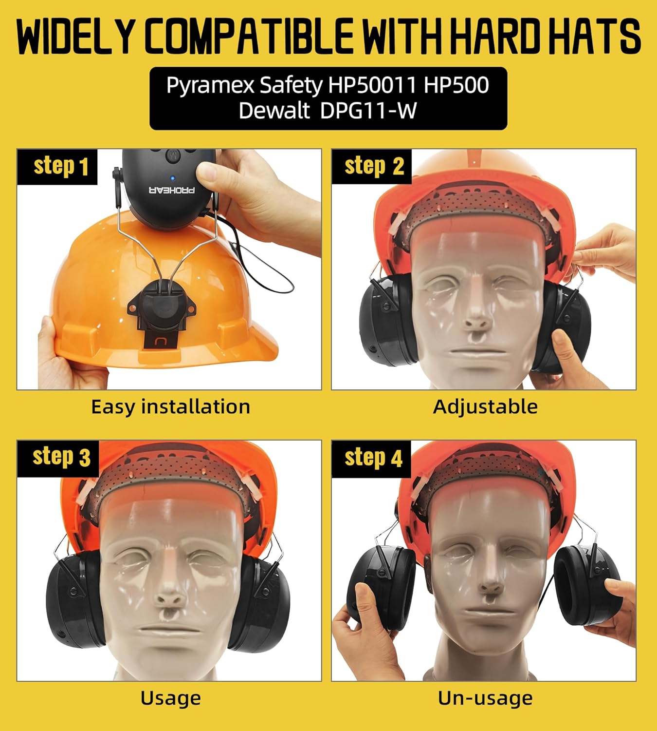 PROHEAR 037 Bluetooth 6.0 Hearing Protection Headphones with Rechargeable 1500mAh Battery, 30dB SNR Safety Noise Reduction Ear Muffs 120H Playtime for Mowing, Workshops, Snowblowing - Black