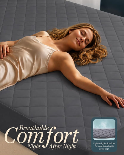 Quilted Fitted Mattress Pad, Queen Mattress Protector Topper with Deep Pocket Stretches up to 16 Inches, Machine Washable Mattress Cover by Utopia Bedding (White)