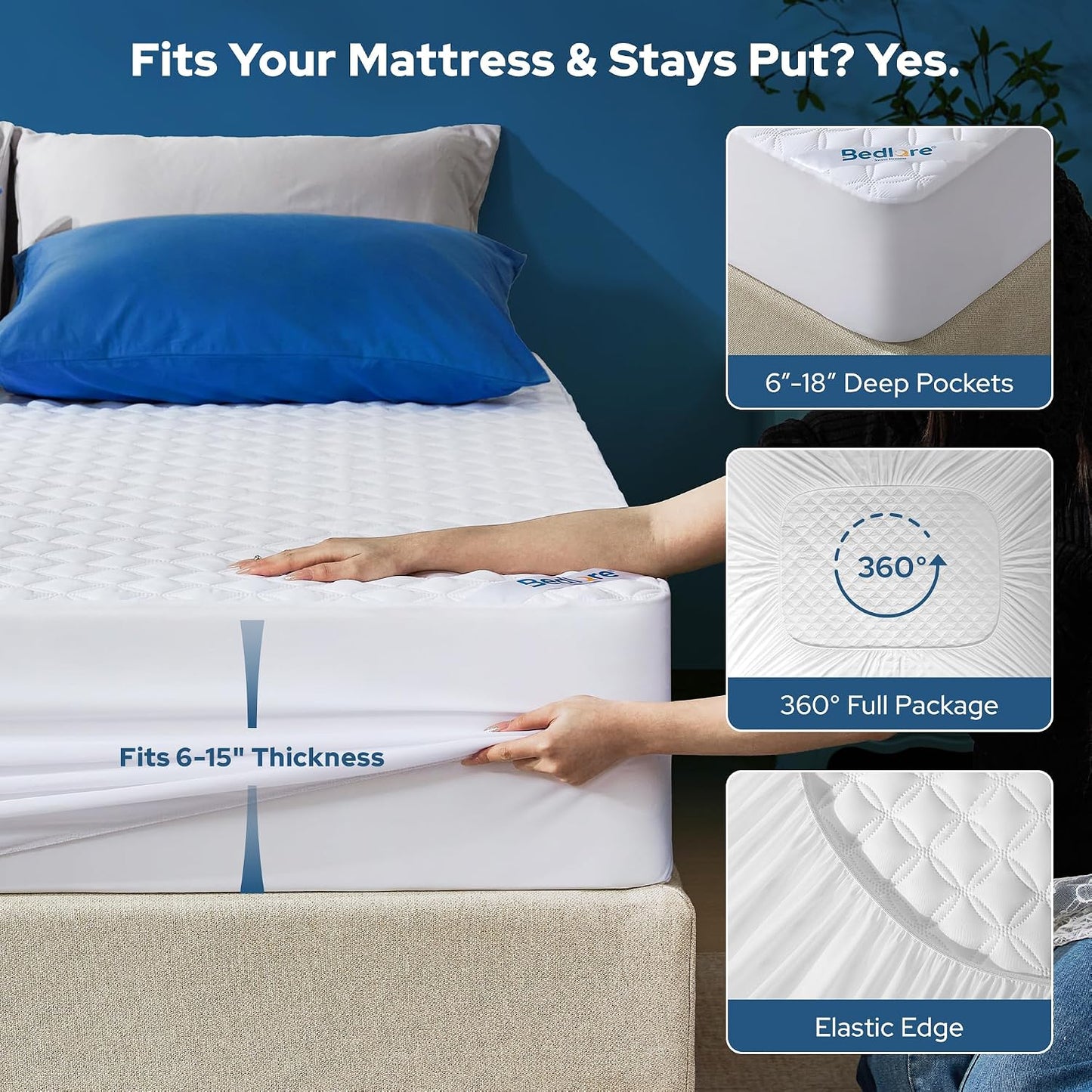 2 Pack Waterproof Mattress Protector, Queen Size Mattress Pad Noiseless with Deep Pocket Fitted for 6"-18", Soft Breathable Dirt-Proof Bed Mattress Cover Washable for Home, Bedroom, Hotel (Gray)