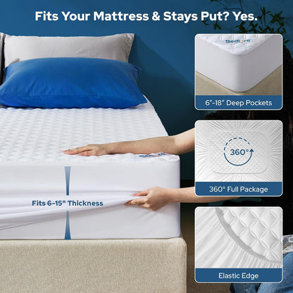 2 Pack Waterproof Mattress Protector, Queen Size Mattress Pad Noiseless with Deep Pocket Fitted for 6"-18", Soft Breathable Dirt-Proof Bed Mattress Cover Washable for Home, Bedroom, Hotel (Gray)