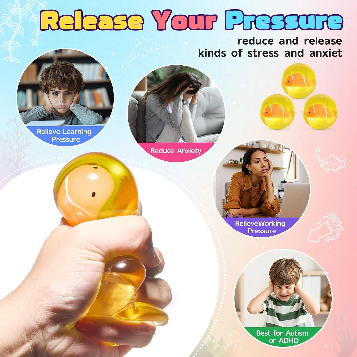 Stress Balls for Kids Adults - Squishy Fidget Toys Sensory Toys for Kids with Autism Glow in The Dark Squeeze Balls for Hand Therapy Squish Ball for Anxiety Stress Relief Easter Basket Stuffers