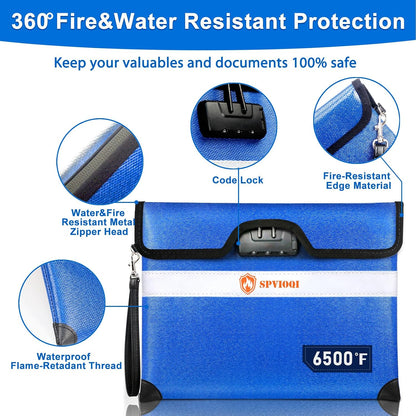 6500°F Upgraded Fireproof Document Bag with Lock, Fire proof Money Bag for Cash w. Zipper/Reflective Strip, 10 Layers of Heat Insulated Materials, Water Resistant Fireproof Bag for Documents, Fire Bag