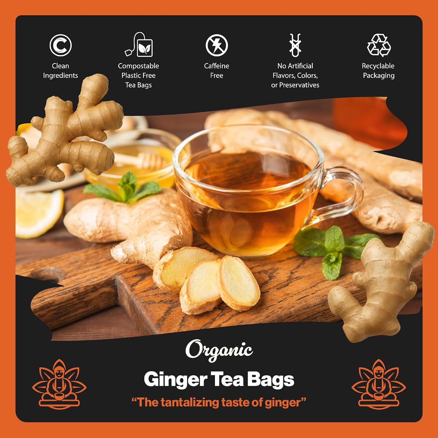 Buddha Teas - Organic Turmeric Ginger Tea - Herbal Tea - Earthy, Mildly Spicy Taste & Sweet Undertones - Enjoy Hot or Cold - Caffeine Free - 100% Kosher & Non-GMO - 18 Tea Bags (Pack of 1)