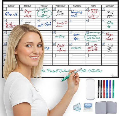 Large Dry Erase Calendar for Wall 36x48, Big Classroom Giant Month, Undated Reusable Family Monthly, Rolled Whiteboard White Board, Calendar Dry Erase Planner for Wall Erasable Large Office 48x36
