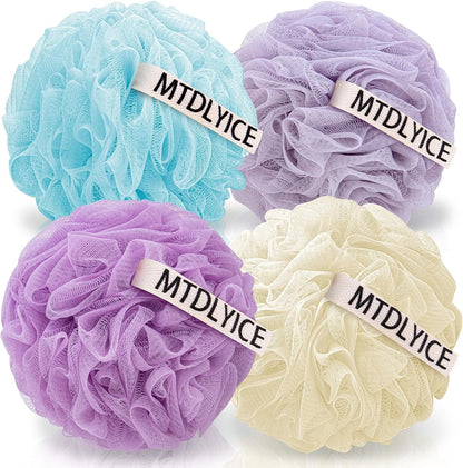 MTDLYICE Loofah Sponge, XXL Large Loofah 100g 4 Pack, Bath Sponge Soft Mesh Shower Loofah for Men, Body Scrub, Shower Pouf Bath Accessories, for Body Wash, Soap (Blue Gray)