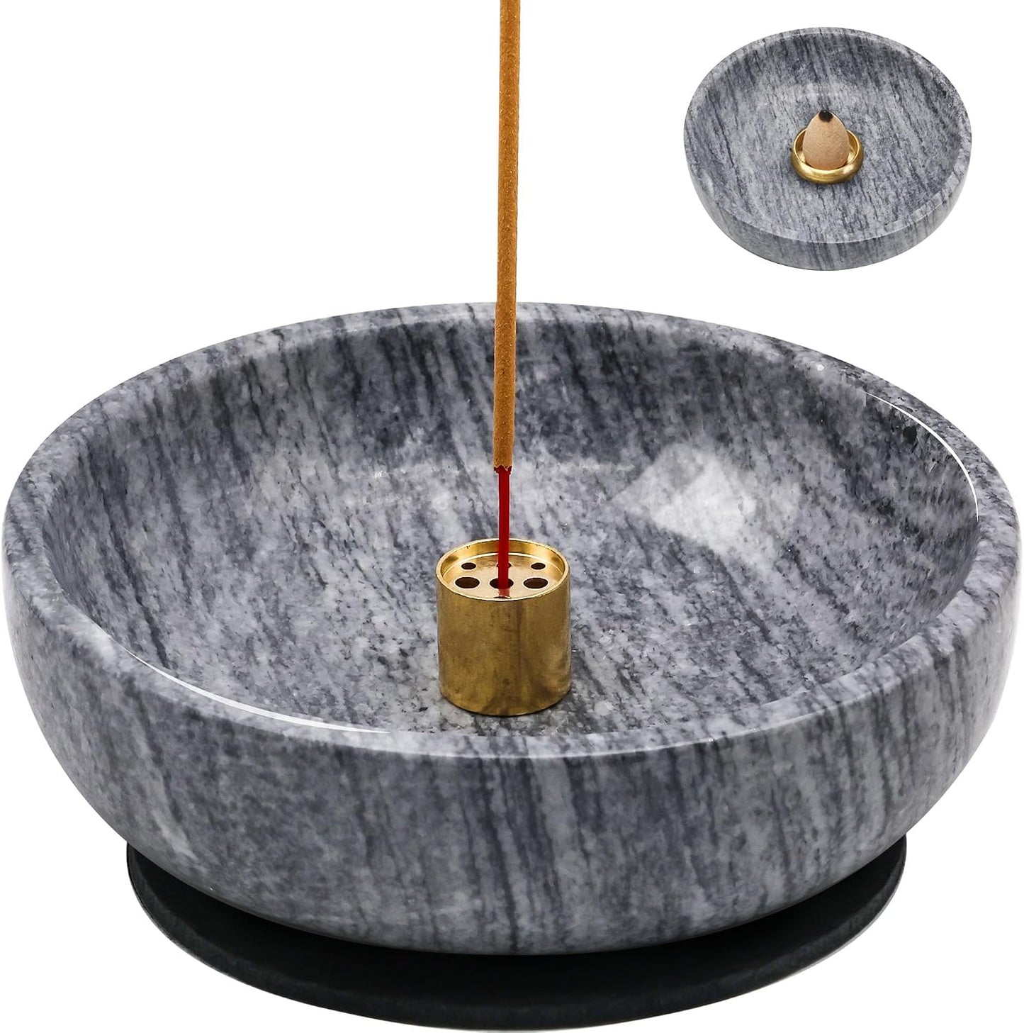 Vrupin Natural Marble Incense Burner, Handmade Incense Stick Incense Burner Reflux Burner, Ideal for use in Meditation, Incense Smokers and Decoration. (Black)