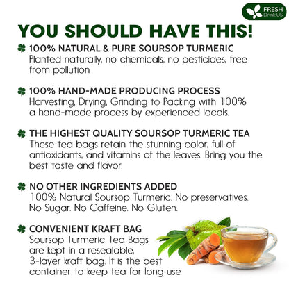 FreshDrinkUS, Premium Soursop Turmeric Tea, 60 Count, Caffeine Free, Vegan