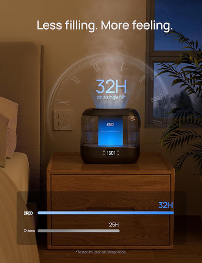 DREO 4L Smart Cool Mist Humidifiers for Bedroom HM311S Black | Top Fill, Quiet Sleep 28 dB, 36H Runtime for large room, Touch/APP/Voice Control, Nightlight, ideal for Baby, Plants, Nursery