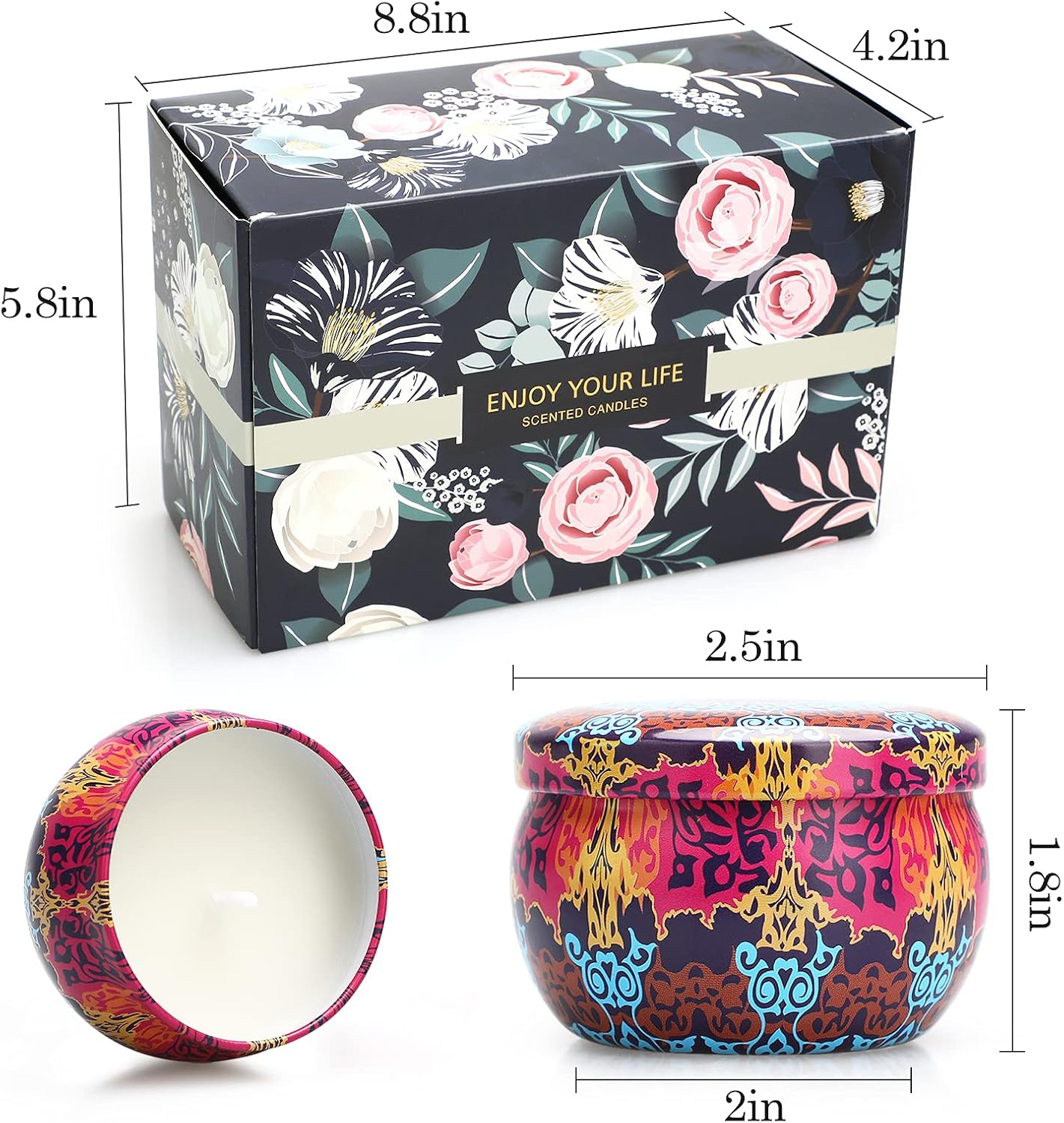 Scented Candles Gift Set for Women, 4 Pack Soy Wax Candles in Classic Bohemian Tins, Aromatherapy Candle Set, Birthday Gifts for Mom, Thank You Gifts