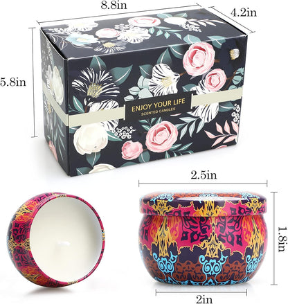 Scented Candles Gift Set for Women, 4 Pack Soy Wax Candles in Classic Bohemian Tins, Aromatherapy Candle Set, Birthday Gifts for Mom, Thank You Gifts