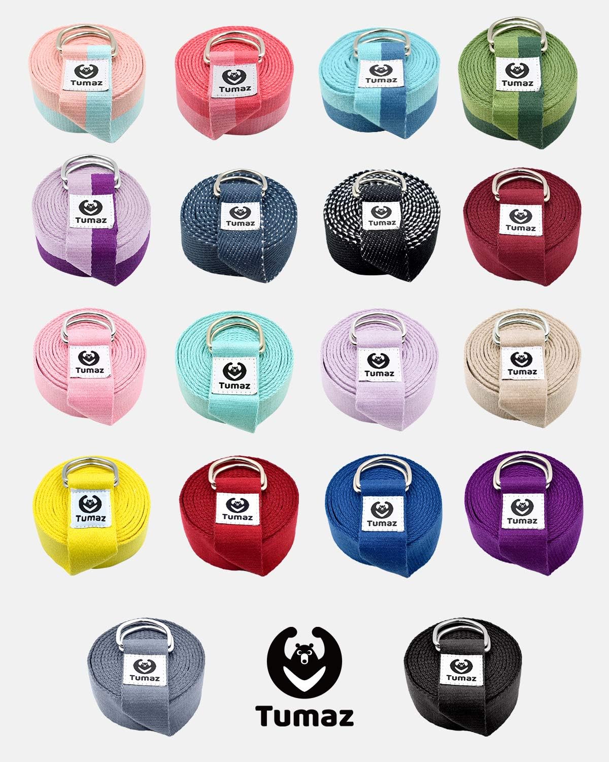 Tumaz Yoga Strap/Stretch Bands [15+ Colors, 6/8/10 Feet Options] with Extra Safe Adjustable D-Ring Buckle, Durable and Comfy Delicate Texture - Best for Daily Stretching, Physical Therapy, Fitness