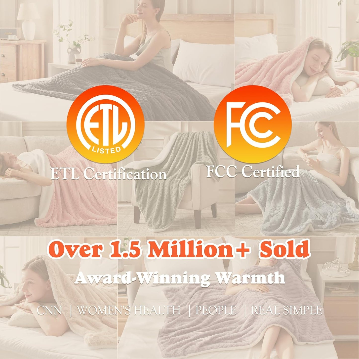 Heated Throw Blanket - Fast Heating 3D Jacquard Electric Heated Blanket, Cozy Heating Blanket with 6 Heating Settings & 4 Hours Auto-Off, Machine Washable, 50"x60", London Grey