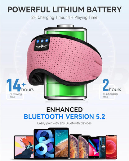 MUSICOZY Sleep Headphones Bluetooth 5.4 Headband Sleeping Eye Mask for Mom Women Men Wireless Music Earbuds Earphones for Side Sleepers Built-in HD Speakers Cool Gadgets Unique Gifts