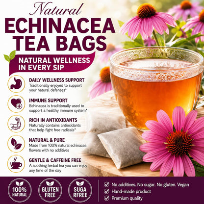 WOTIHA Echinacea Tea Bags, 60 Count, Pure Herbal Infusion, Caffeine Free