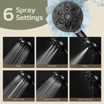 6-Setting Shower Head with Handheld, JDO High Pressure Hand held Shower Head, 4.7 Inch Chrome Detachable Showerhead Set with 59 Inch Stainless Steel Hose and Adjustable Showerhead Holder