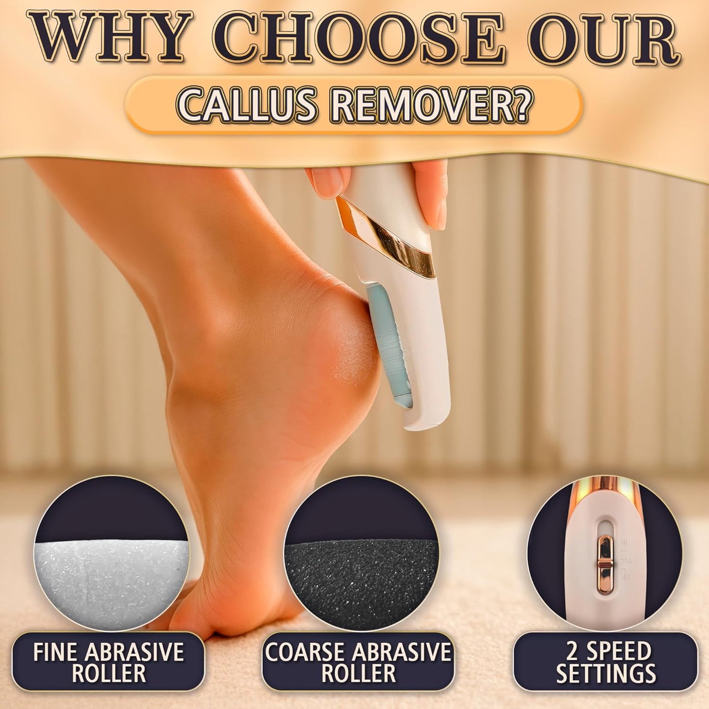 Electric Foot Callus Remover Tool for Dead Skin & Cracked Heels – Battery-Operated Foot Grinder with Replaceable Roller – Pedicure Tools for Feet & Toes – Smooth Feet at Home (Batteries Not Included)