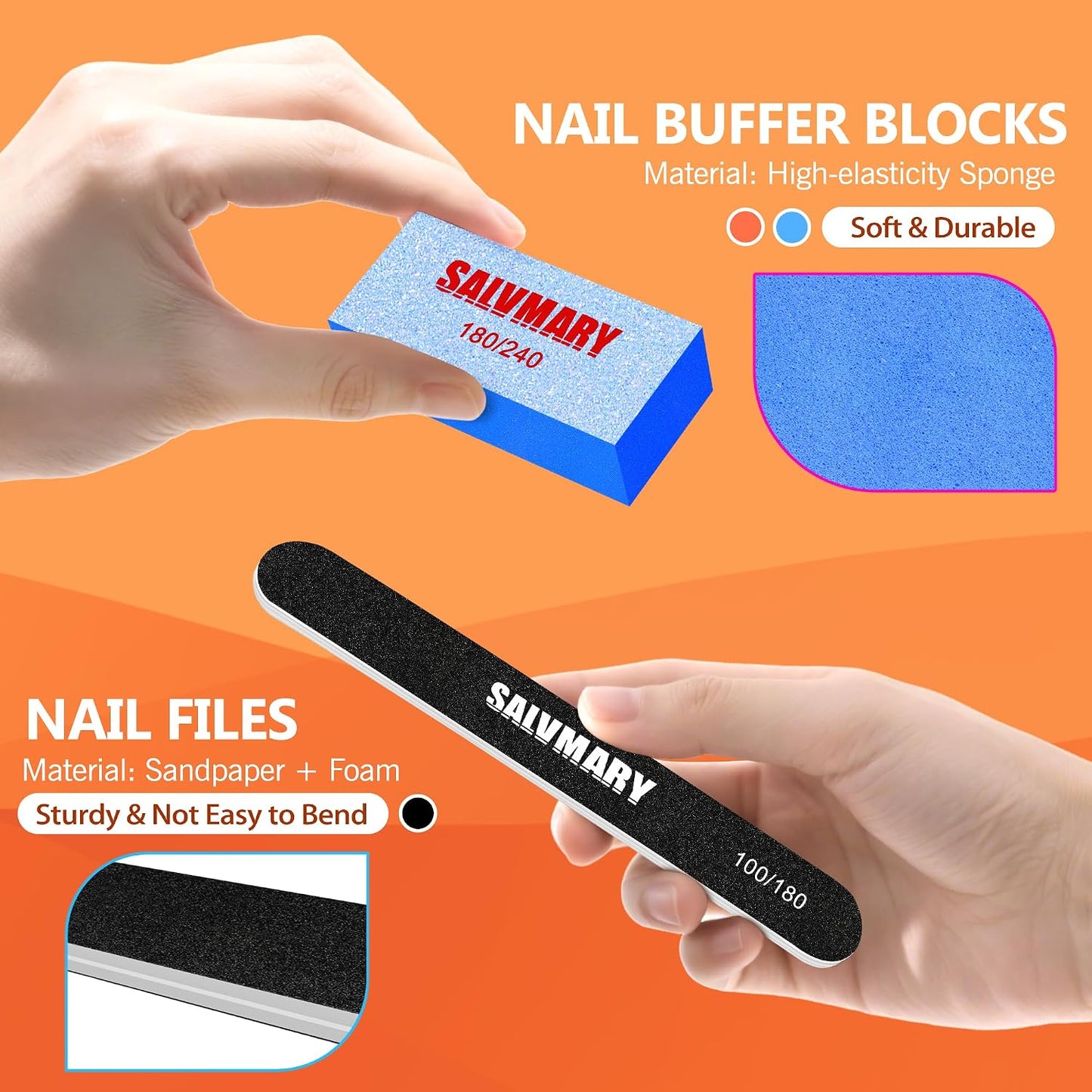 Nail Files and Buffers, Professional Manicure Tools Kit, 100/180 Grit Double Sided Emery Boards for Nails, 80/100 Grit Nail Buffer Blocks Supplies for Home Salon 8Pcs