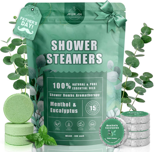 Shower Steamers Aromatherapy 15-Pack Shower Bombs Gifts for Wife, Organic Menthol & Eucalyptus for Shower Natural Essential Oil,Christmas Stocking Stuffers Gifts for Mom Wife Women Men Stress Relief