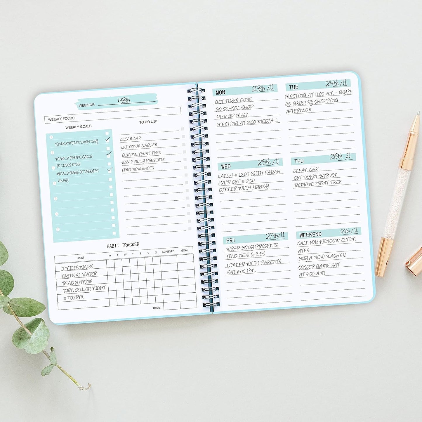 Undated Weekly Planner With Habit Tracker & To Do List 5.7 x 8.0 inch | Avoid Unfocused Busywork,Productivity Organizer,No-Bleed Thick Pages,Portable Size,Lay-Flat Spiral for Hands Free