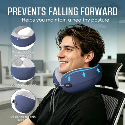 SKYTRAX COMF® Premium Ergonomic Memory Foam Travel Neck Pillow, Washable Cooling Ice Silk Cover, Firm Neck Support for Airplane Long Flights & Pain Relief, with Portable Carry Case (Grey)