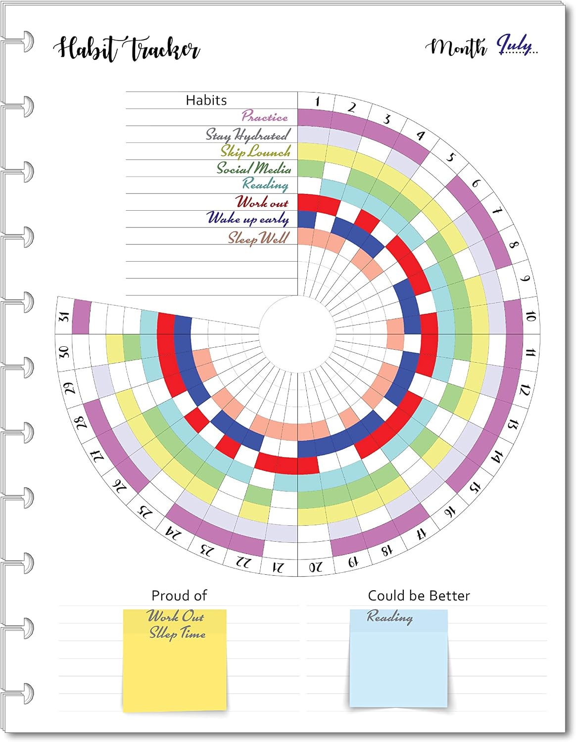Habit Tracker Inserts for 9 Disc Planners, Habit Log, Resolution Tracker, Monthly Habit Planner for Medium Size Planners (9 Disc Classic (7" x 9.25"))