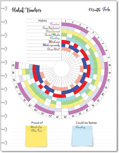 Habit Tracker Inserts for 9 Disc Planners, Habit Log, Resolution Tracker, Monthly Habit Planner for Medium Size Planners (9 Disc Classic (7" x 9.25"))