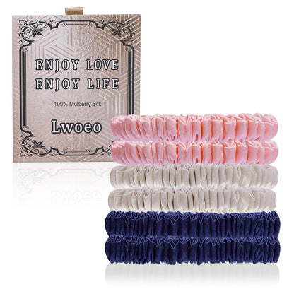 22 Momme 6PCS 100% Mulberry Silk Hair Ties Small Silk Scrunchies for Women Girls Curly Thick Thin Hair .Women's Black Cute Satin Sleepy Bulk Hair Tie Scrunchie Sleep