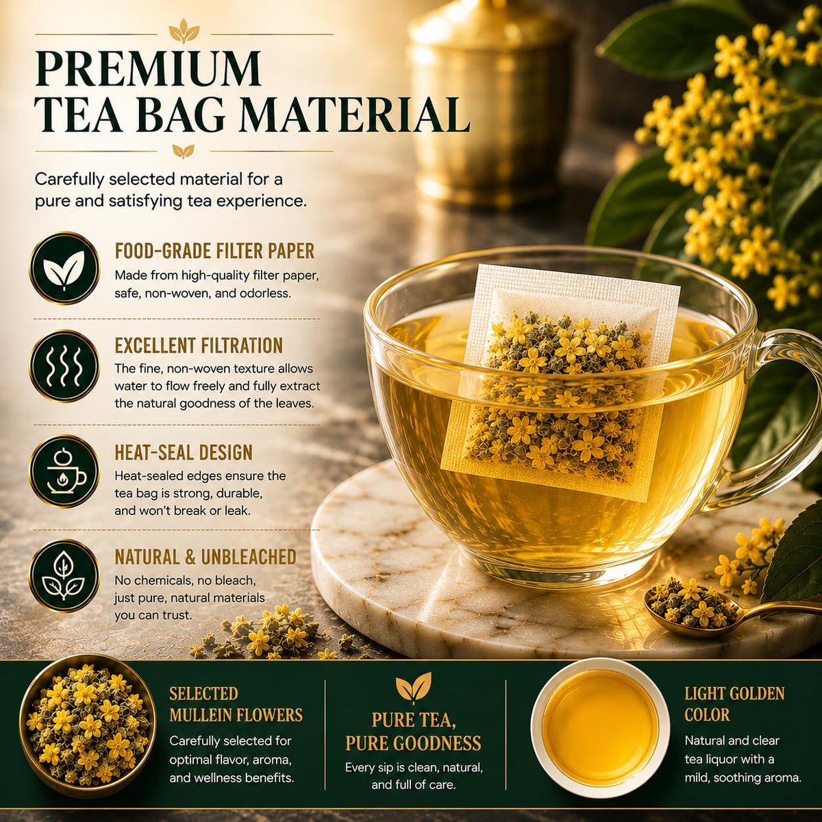 WOTIHA 65 Count Value Pack Premium Mullein Leaf Tea Bags - 100% Pure Natural Herbal tea, Lungs Cleanse & Respiratory Support, Caffeine-Free, No Additives, Non-GMO