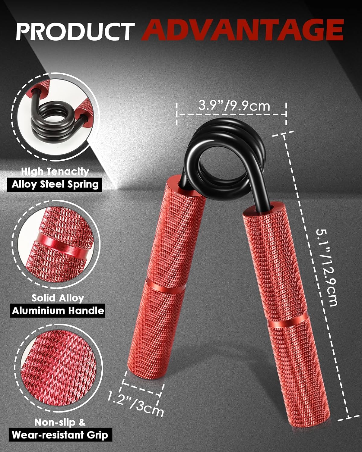 Hozzen Grip Strength Trainer, 6 Pack Grip Strength Trainer Set (50-350LB), No Slip Hand Grip Strengthener, Wrist Forearm Strengthener with Grip Tape for Strength Training, Exercise, Injury Recovery