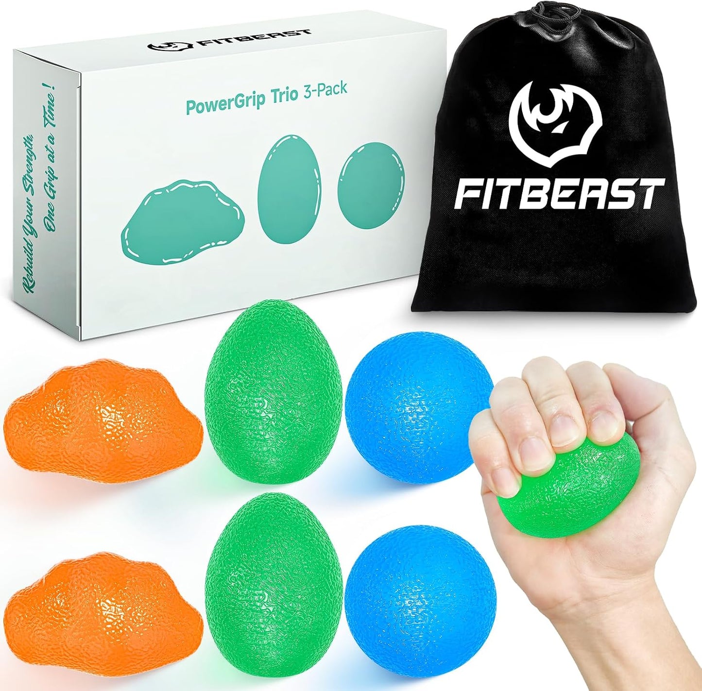 FitBeast Stress Balls for Adults, Hand Exercise Balls 6 Pack, Stress Relief & Grip Strength Trainer, Squishy Balls & Squeeze Balls for Arthritis, Carpal Tunnel, Hand Therapy with 3 Resistance Levels