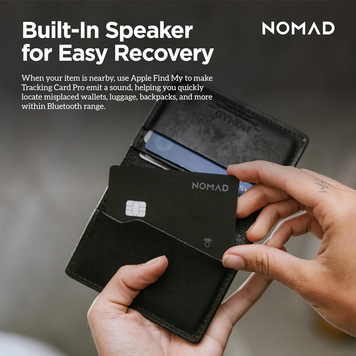 Nomad Tracking Card Carbide, Slim Card Tracker with IPX7 Waterproof and Dust Proof Card Tracker for Wallet & Luggage, 5 Months GPS Tracker Long Battery Life, Rechargeable, Compatible with iOS Only