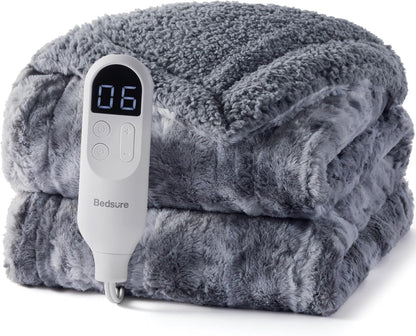 Bedsure Heated Blanket Throw Blanket with Preheat Function - Fast Heating Electric Blanket, Soft Flannel Throw with 6 Time Settings(Up to 10H), 6 Heating Settings, Gifts for Grandma (50"x60", Cream)