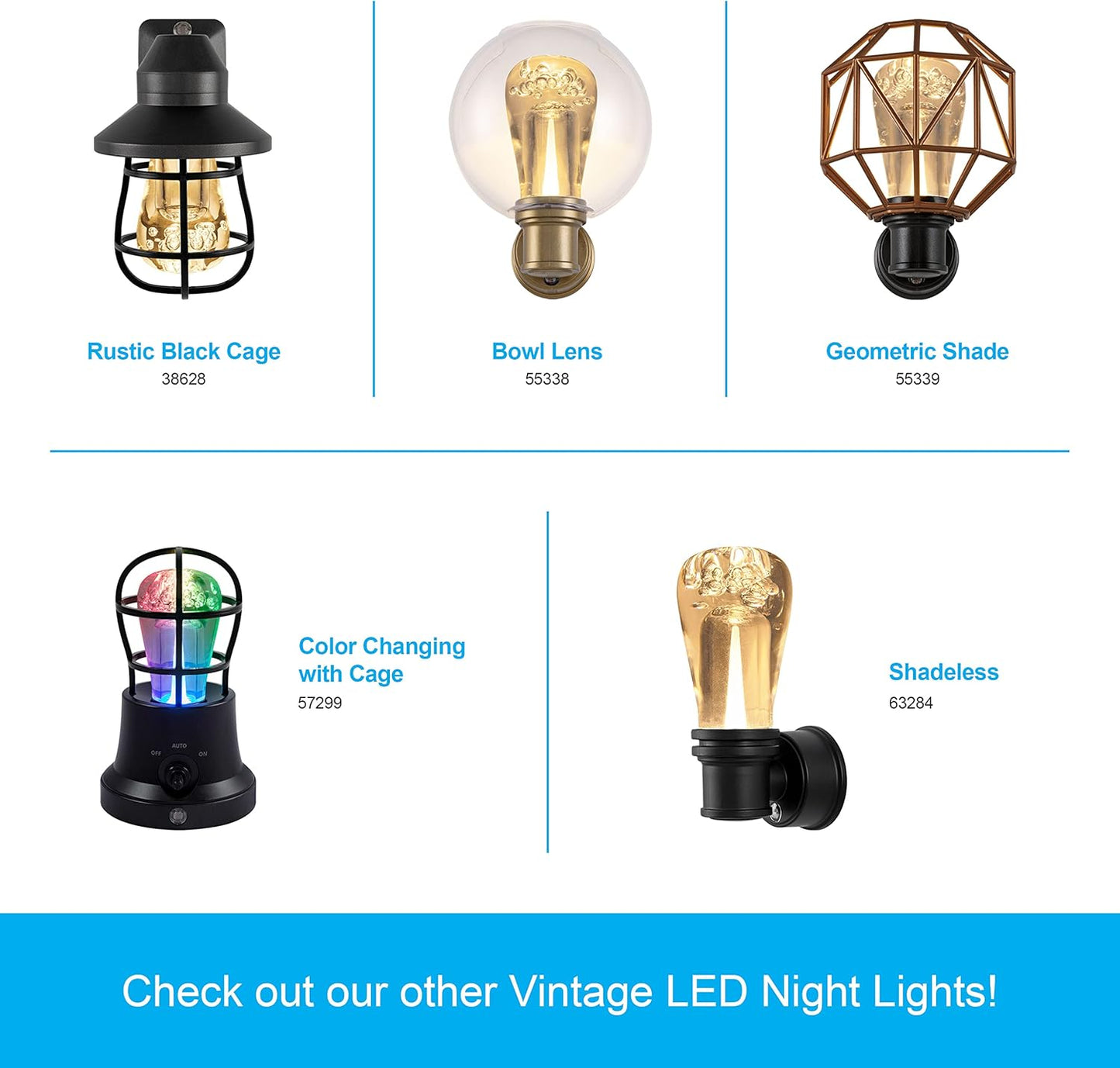 GE Vintage LED Edison Night Lights Plug Into Wall, 2-Pack, Dusk to Dawn Auto Sensor, Warm White, Adjustable Brightness Plug in Nightlight with Manual On/Off/High/Low Switch, Perfect for Adults