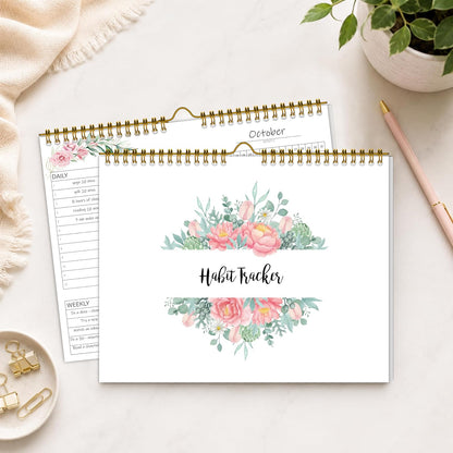 Habit Tracker Calendar Undated for Daily, Weekly & Monthly, 8" x 10" (Pink)