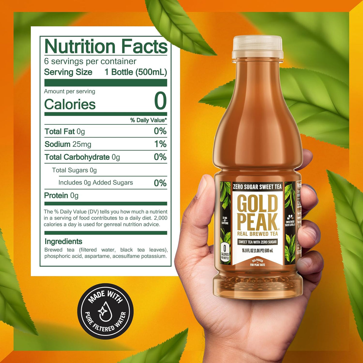 Gold Peak Zero Sugar Diet Iced Tea Drink, 16.9 fl oz