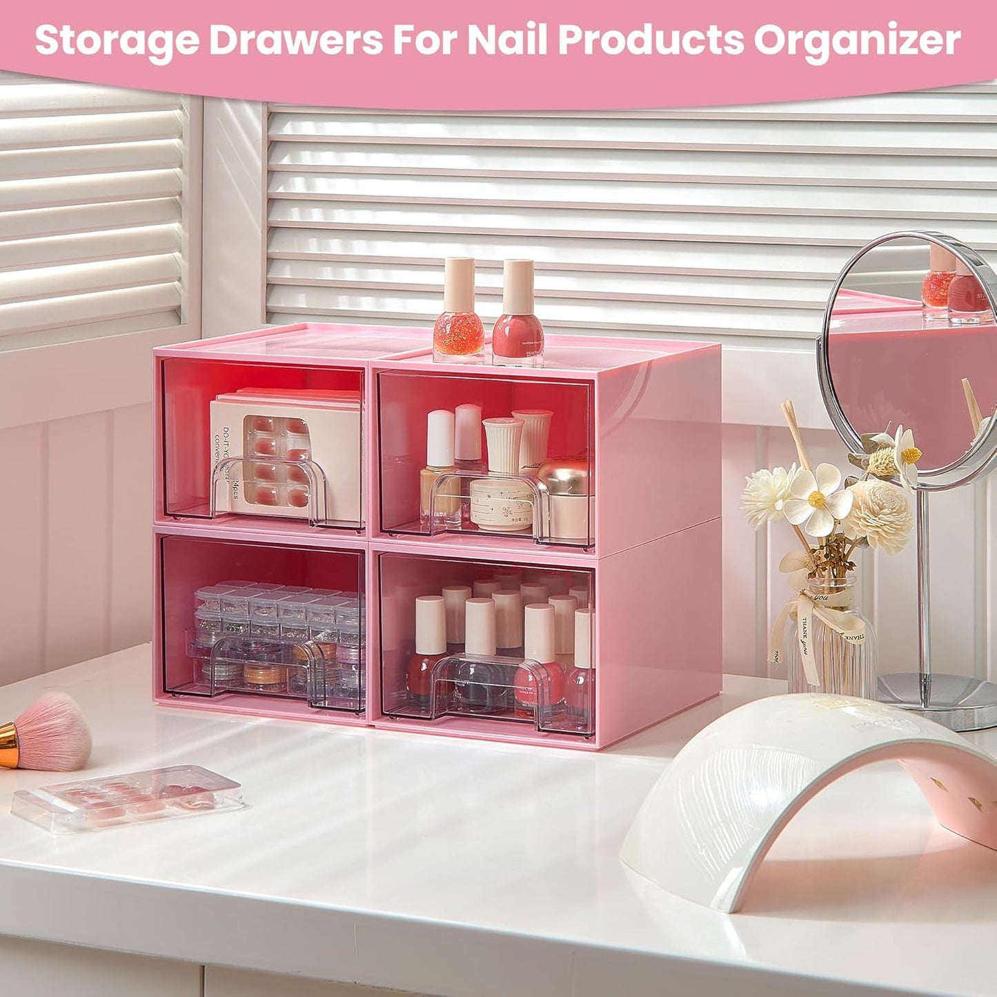 Vtopmart 4 Pack Small Clear Stackable Storage Drawers,Acrylic Bathroom Makeup Organizer,Plastic Storage Bins for Vanity, Undersink, Kitchen Cabinets, Pantry, Home Organization