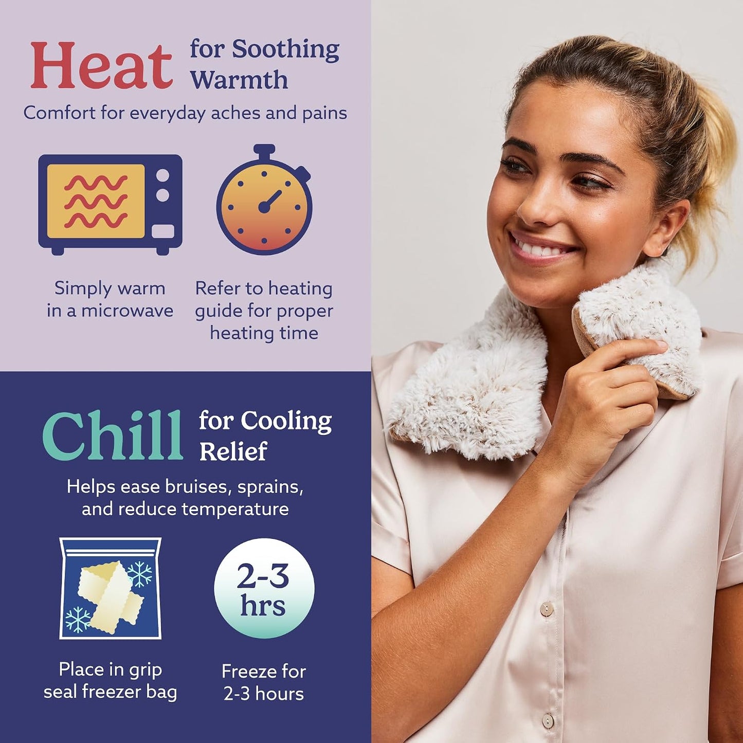 warmies Microwavable Neck & Shoulder Wrap - Weighted Neck Wrap - Microwavable Heat Pack for Shoulders - Chillable Heating Pad with Lavender for Aches & Pain - Marshmallow Gray, 19 x 5 x 3 in, 2 lb