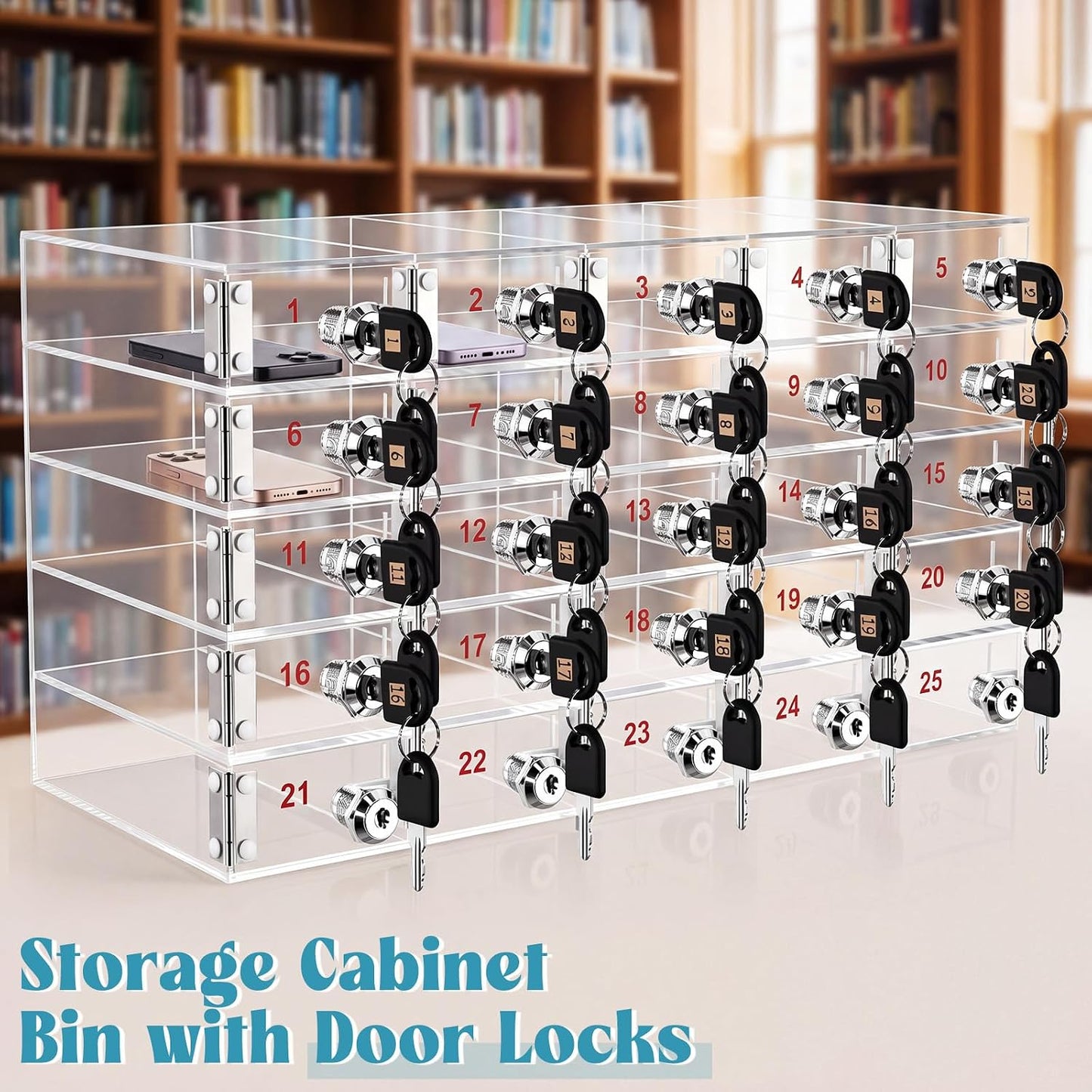 Layhit 20 Slots Cell Phone Locker Box for Classroom Clear Acrylic Cell Phone Storage Cabinet Bin with Door Locks for Classroom School Students Office Factory Employees