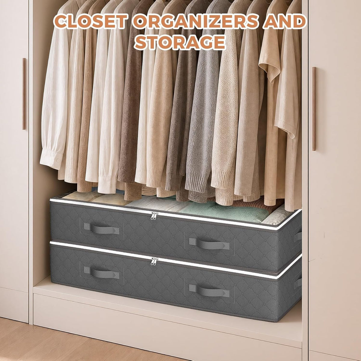 Budding Joy 95L Under Bed Storage Containers, 4 Pack Closet Organizers Grey