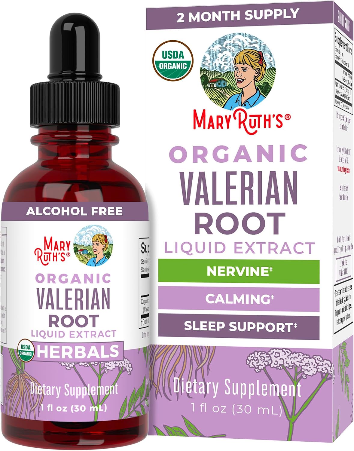 MARYRUTH'S USDA Organic Valerian Root Liquid Drops, Sugar Free, 60 Servings